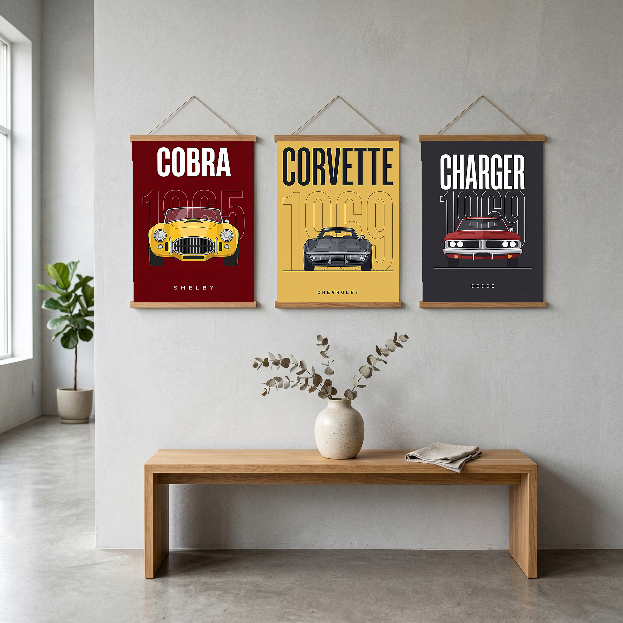 Shelby Cobra 1965 Minimalist Poster — Burgundy Roadster Line Art