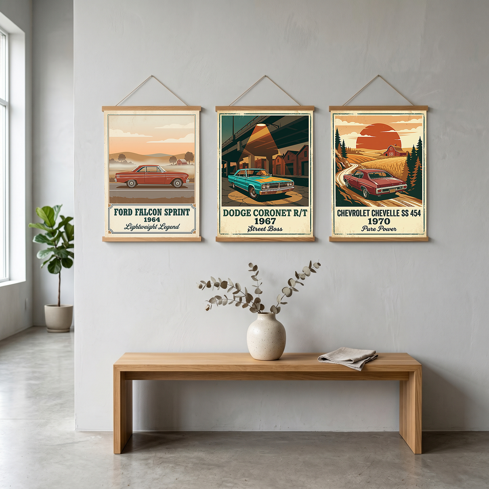 Ford Falcon Sprint 1964 Poster — Vintage Muscle Car Misty Country Road Print
