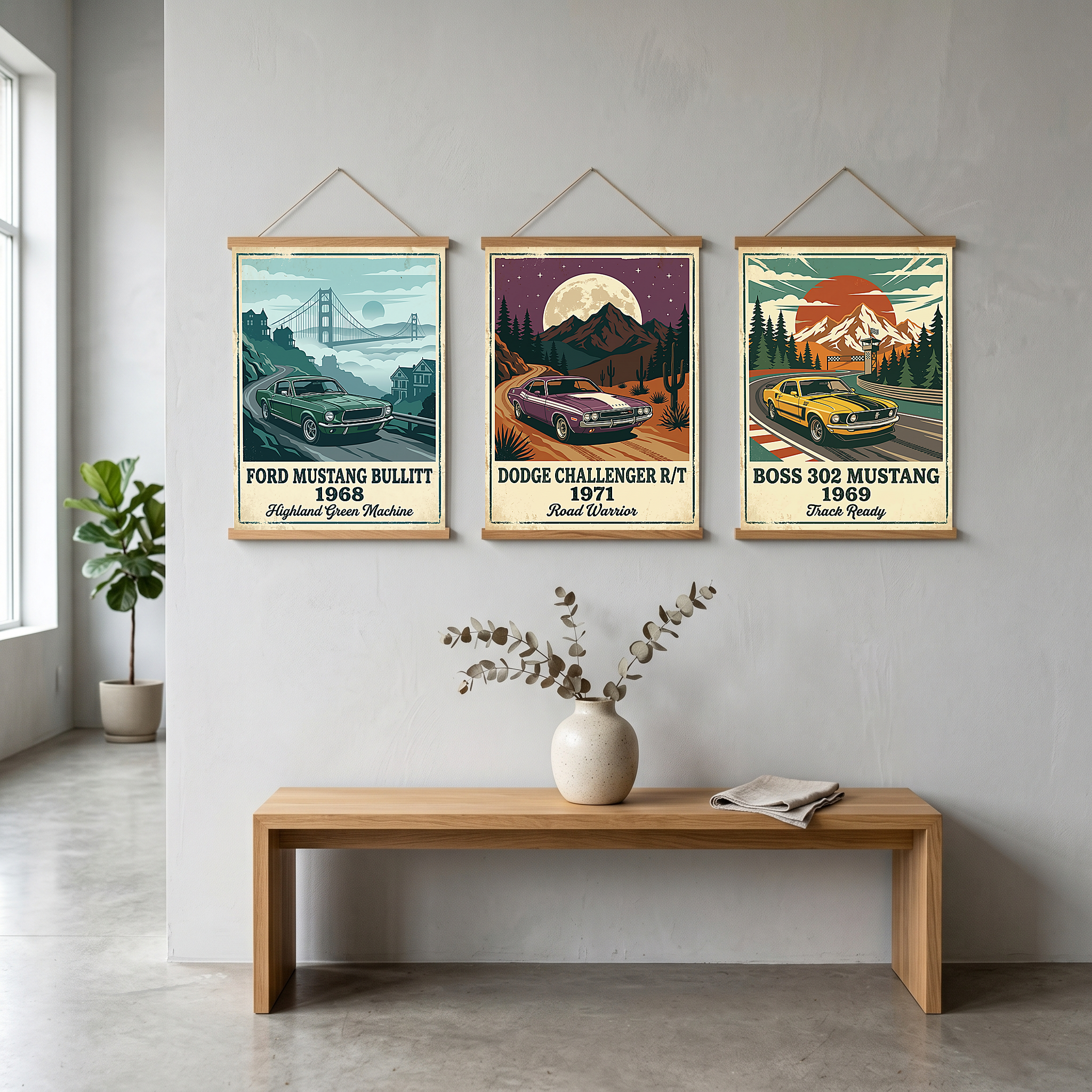 Ford Mustang Bullitt 1968 Poster — Vintage Muscle Car San Francisco Print
