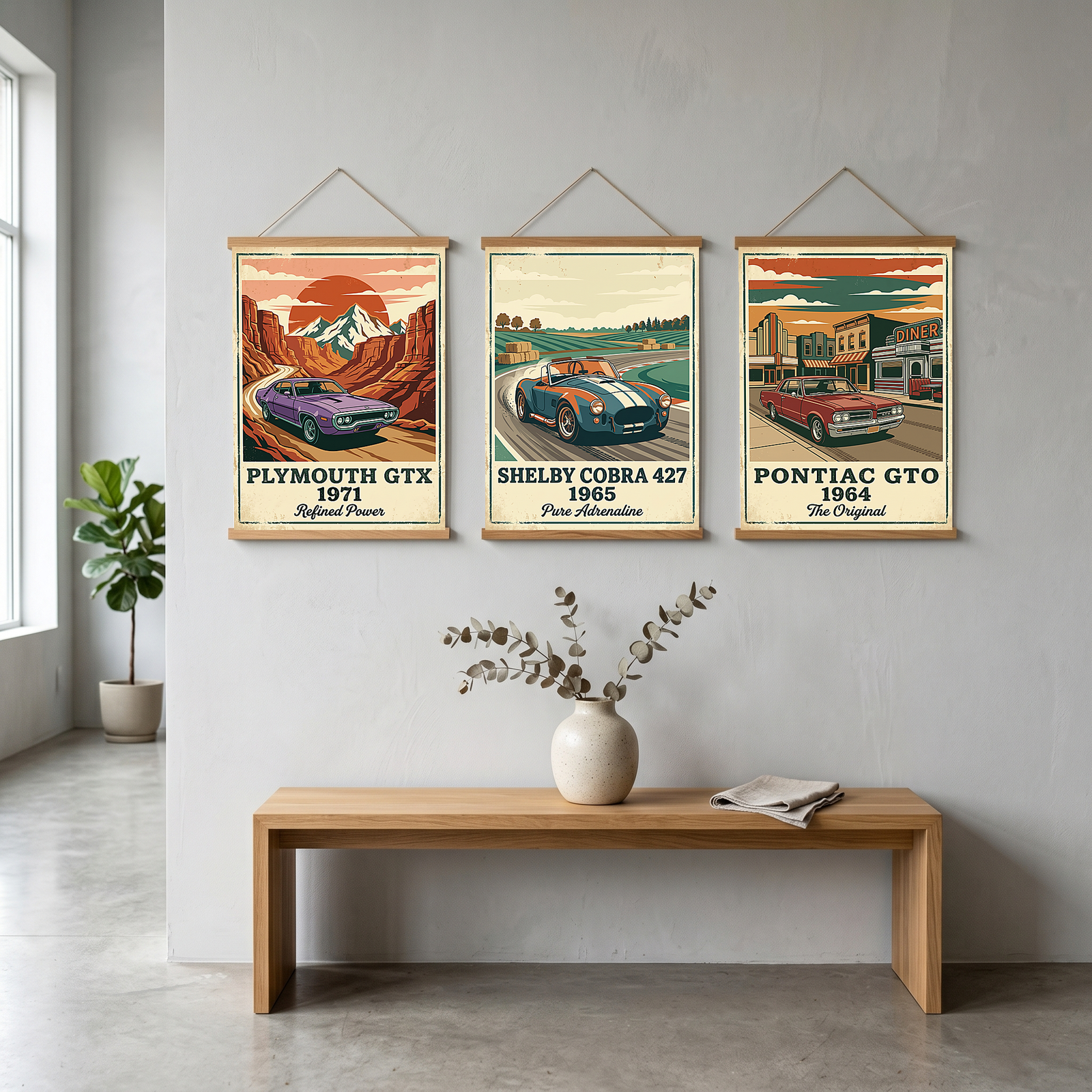 Plymouth GTX 1971 Poster — Vintage Muscle Car Red Rock Canyon Print