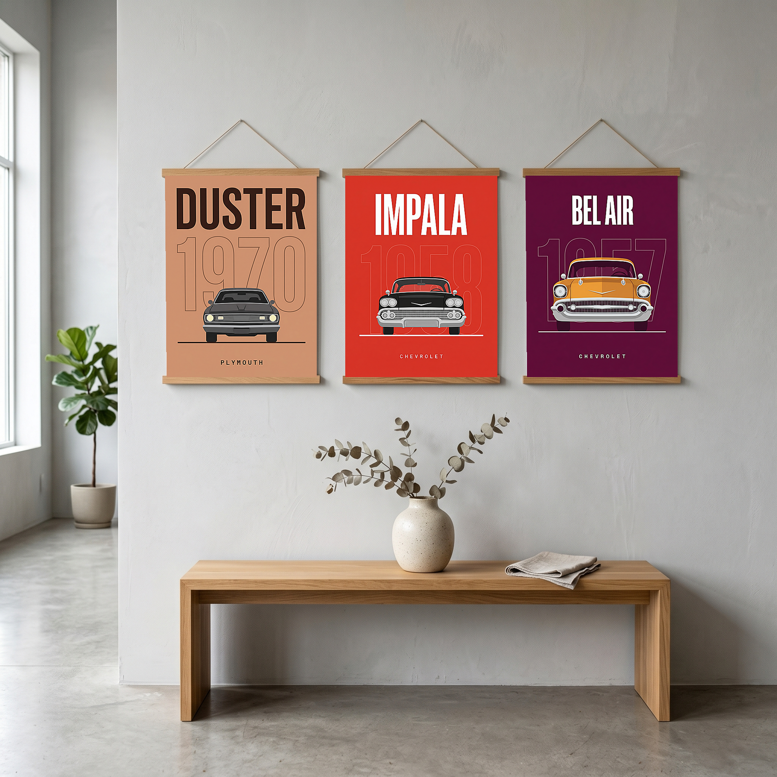 Plymouth Duster 1970 Minimalist Poster — Terracotta Muscle Car Line Art