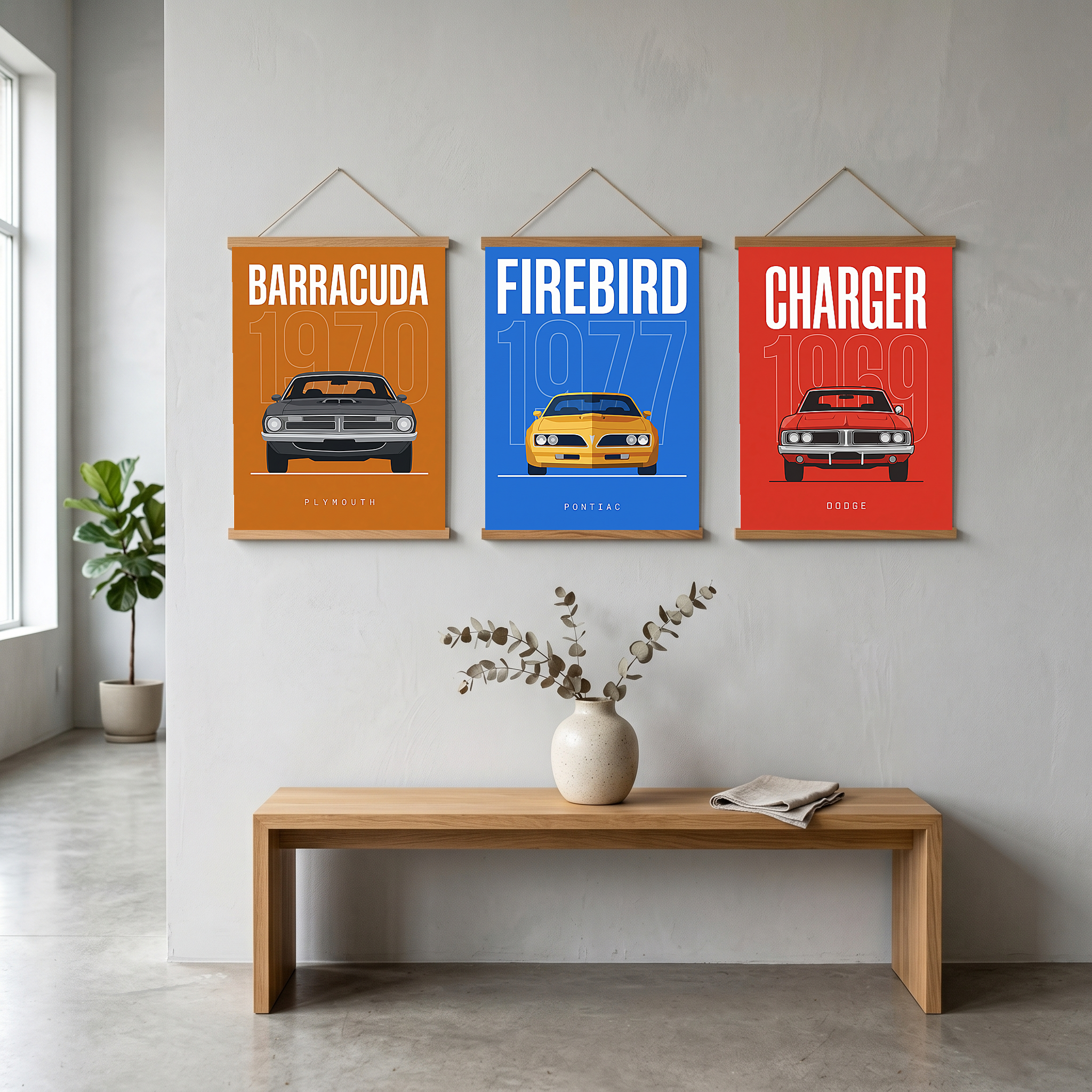 Plymouth Barracuda 1970 Minimalist Poster — Orange Muscle Car Line Art