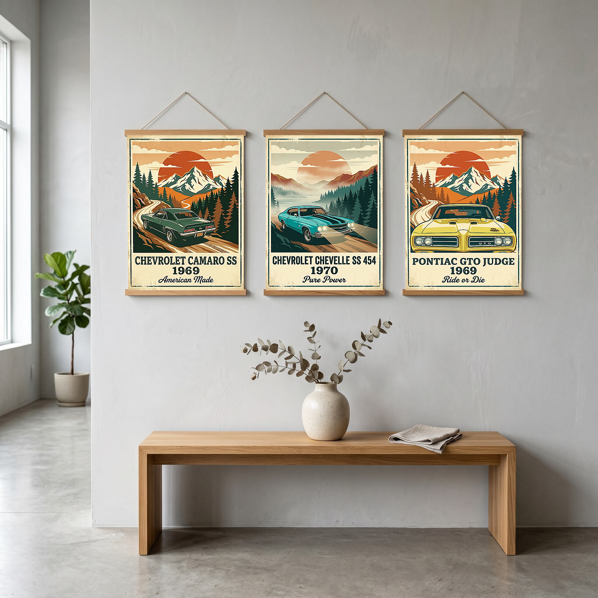 Chevrolet Camaro SS 1969 V2 Poster — Vintage Muscle Car Mountain Pine Print