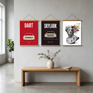 Dodge Dart 1968 Minimalist Poster — Ivory on Cherry Red Muscle Line Art