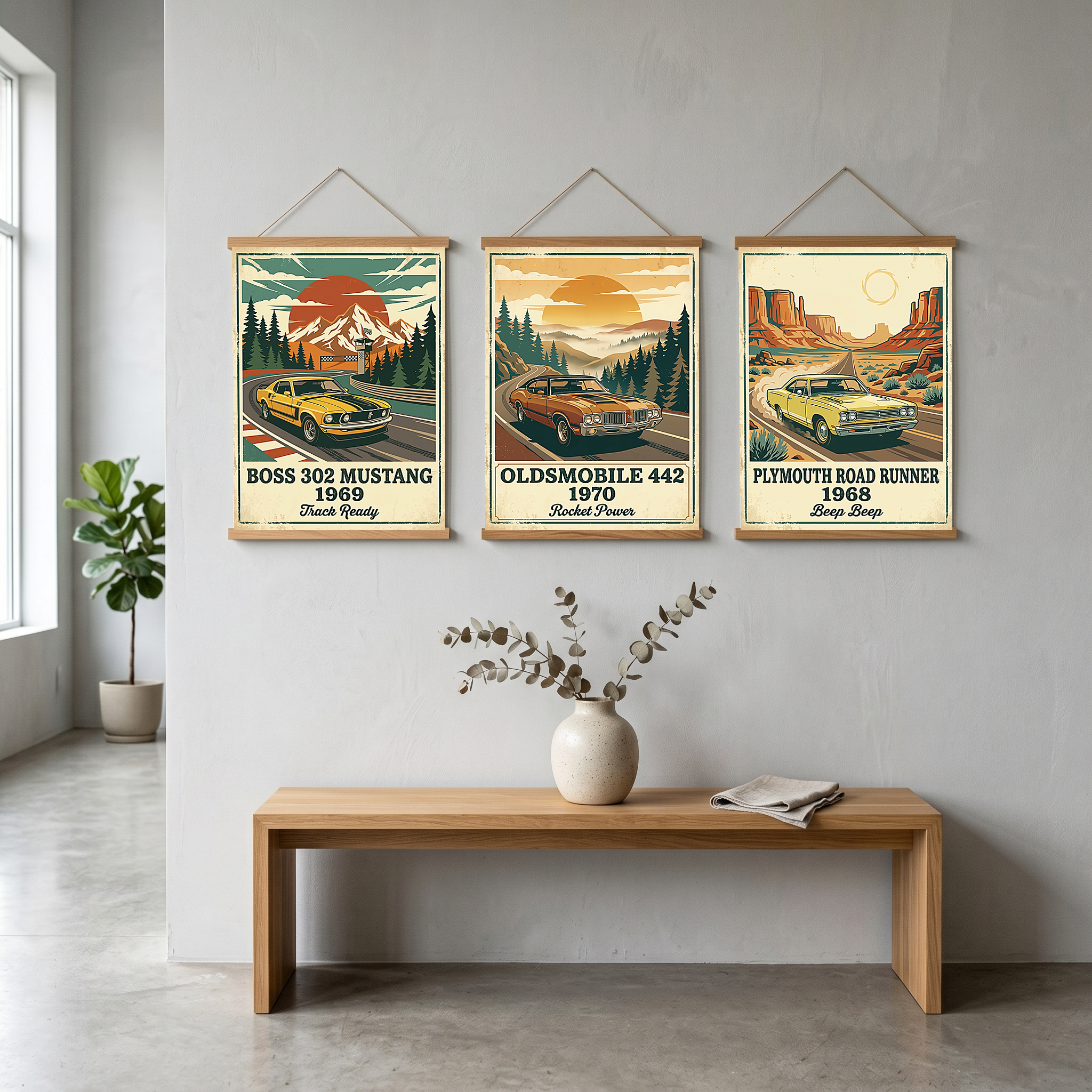 Boss 302 Mustang 1969 Poster — Vintage Muscle Car Race Track Print