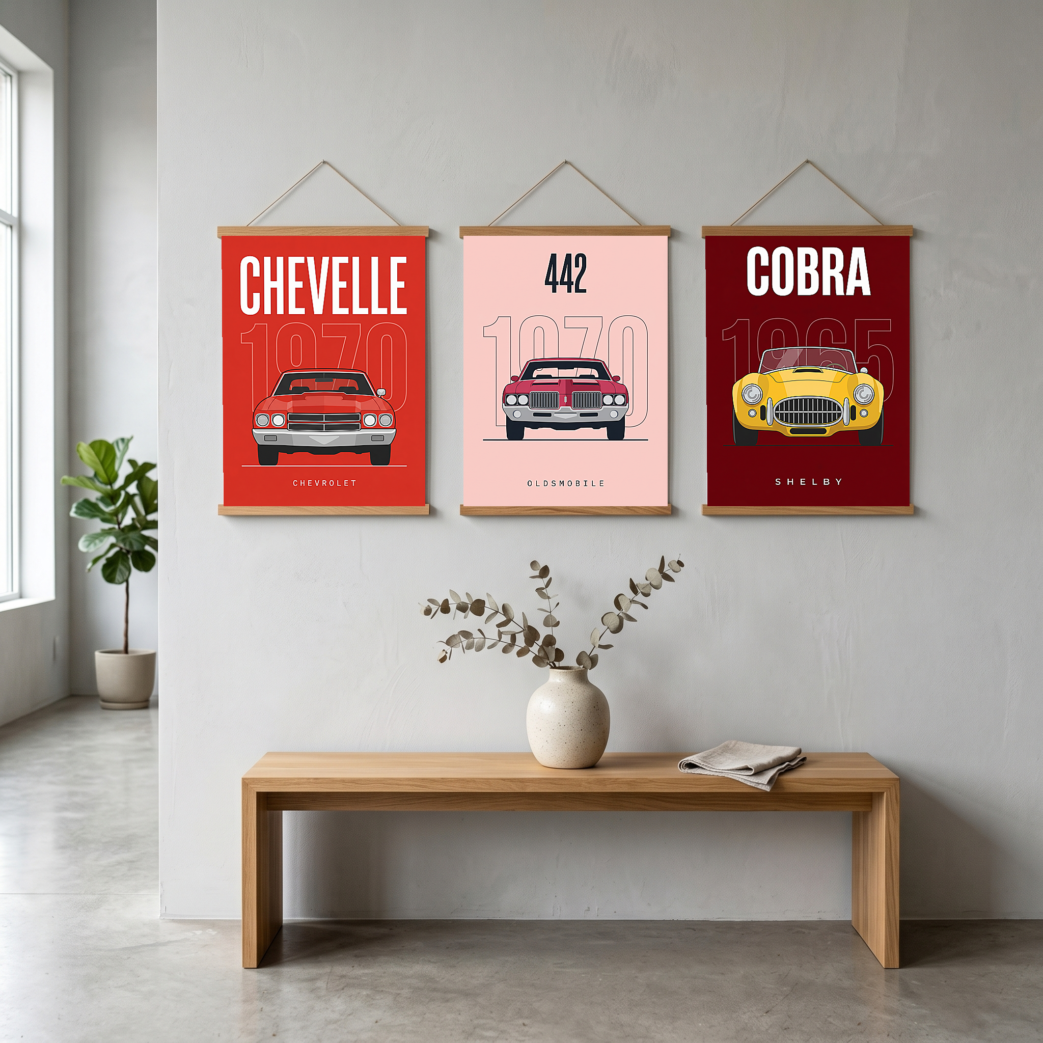 Chevrolet Chevelle 1970 Minimalist Poster — Red Muscle Car Line Art