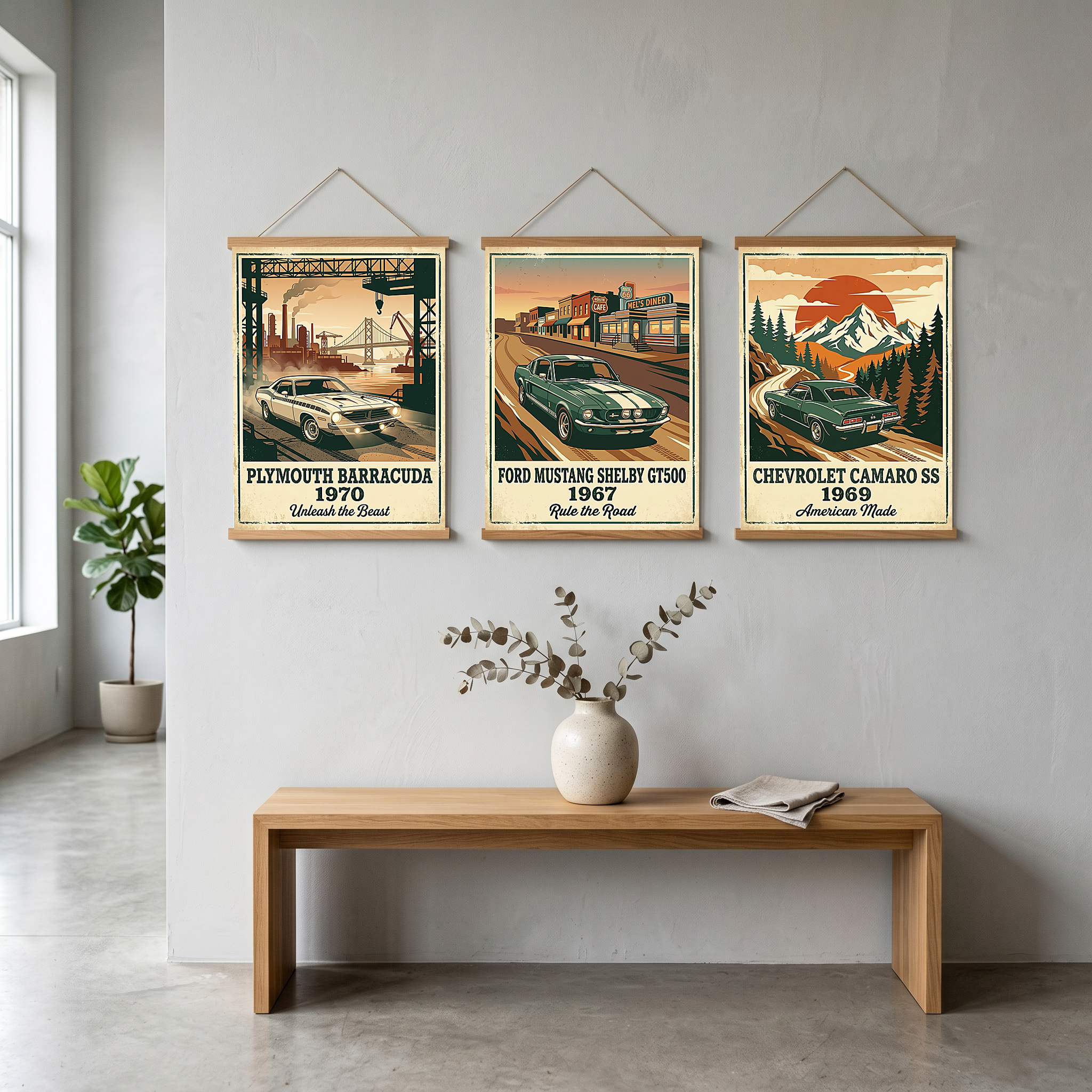 Plymouth Barracuda 1970 V2 Poster — Vintage Muscle Car Industrial Port Print
