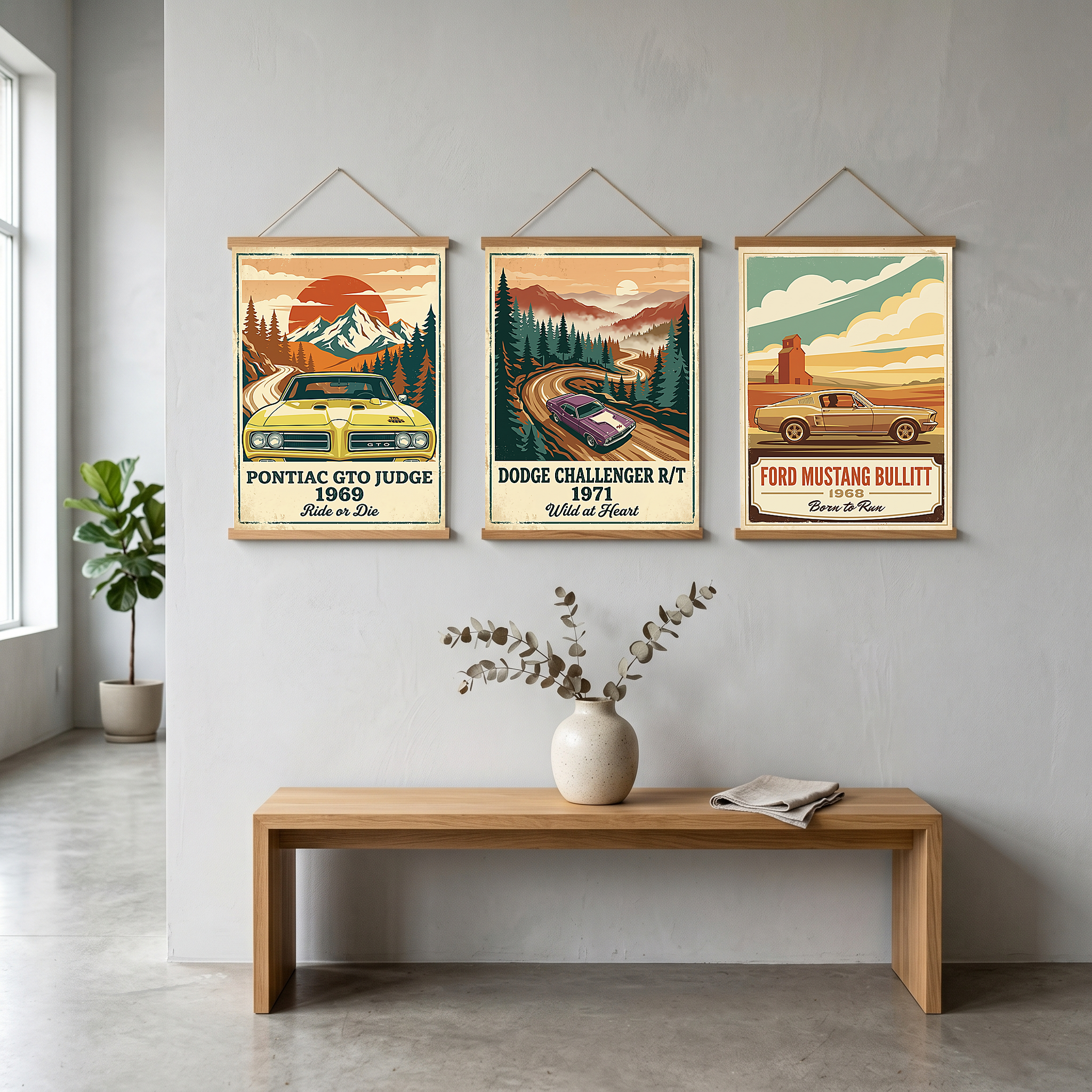 Pontiac GTO Judge 1969 Poster — Vintage Muscle Car Mountain Sunset Print