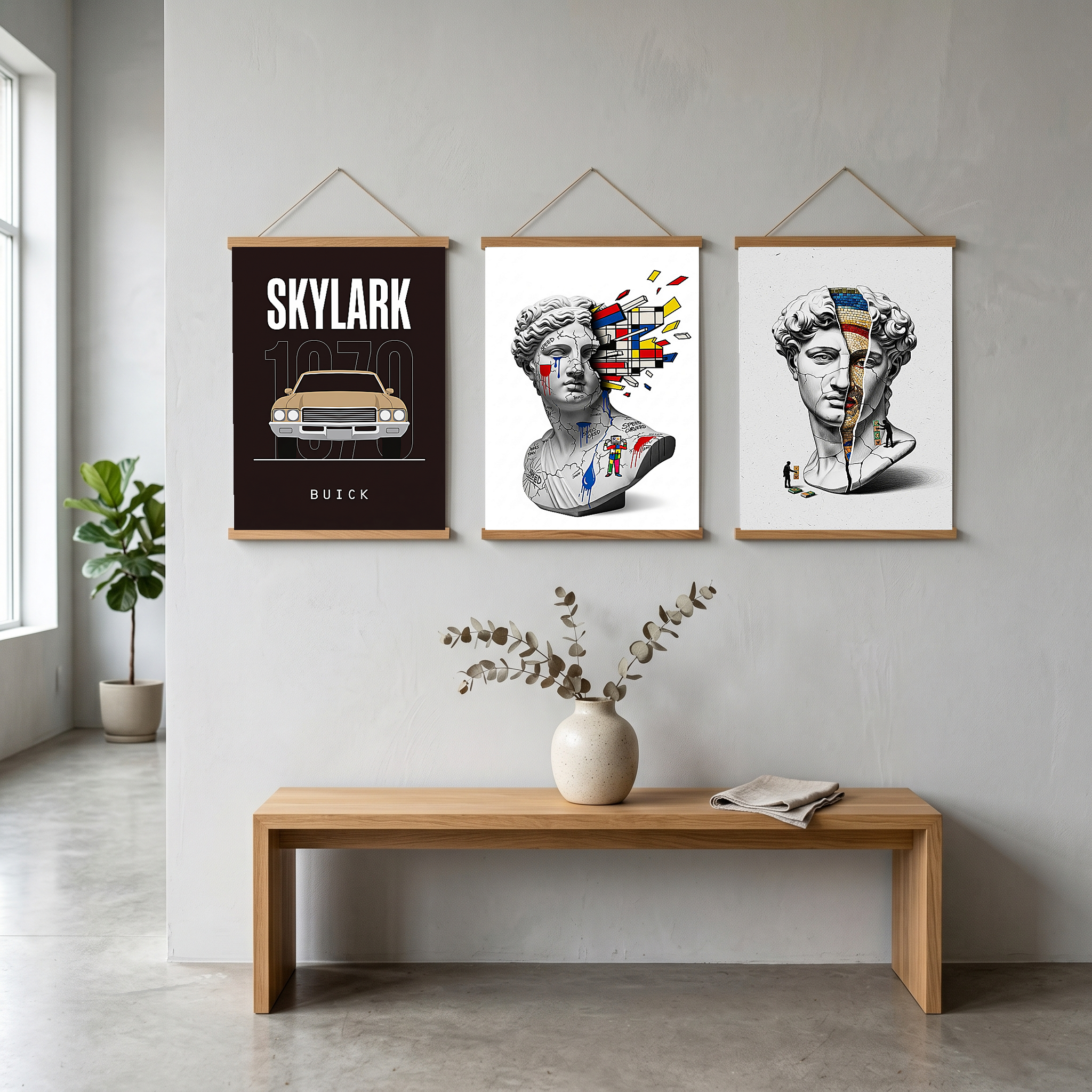 Buick Skylark 1970 Minimalist Poster — Tan on Espresso Muscle Car Line Art