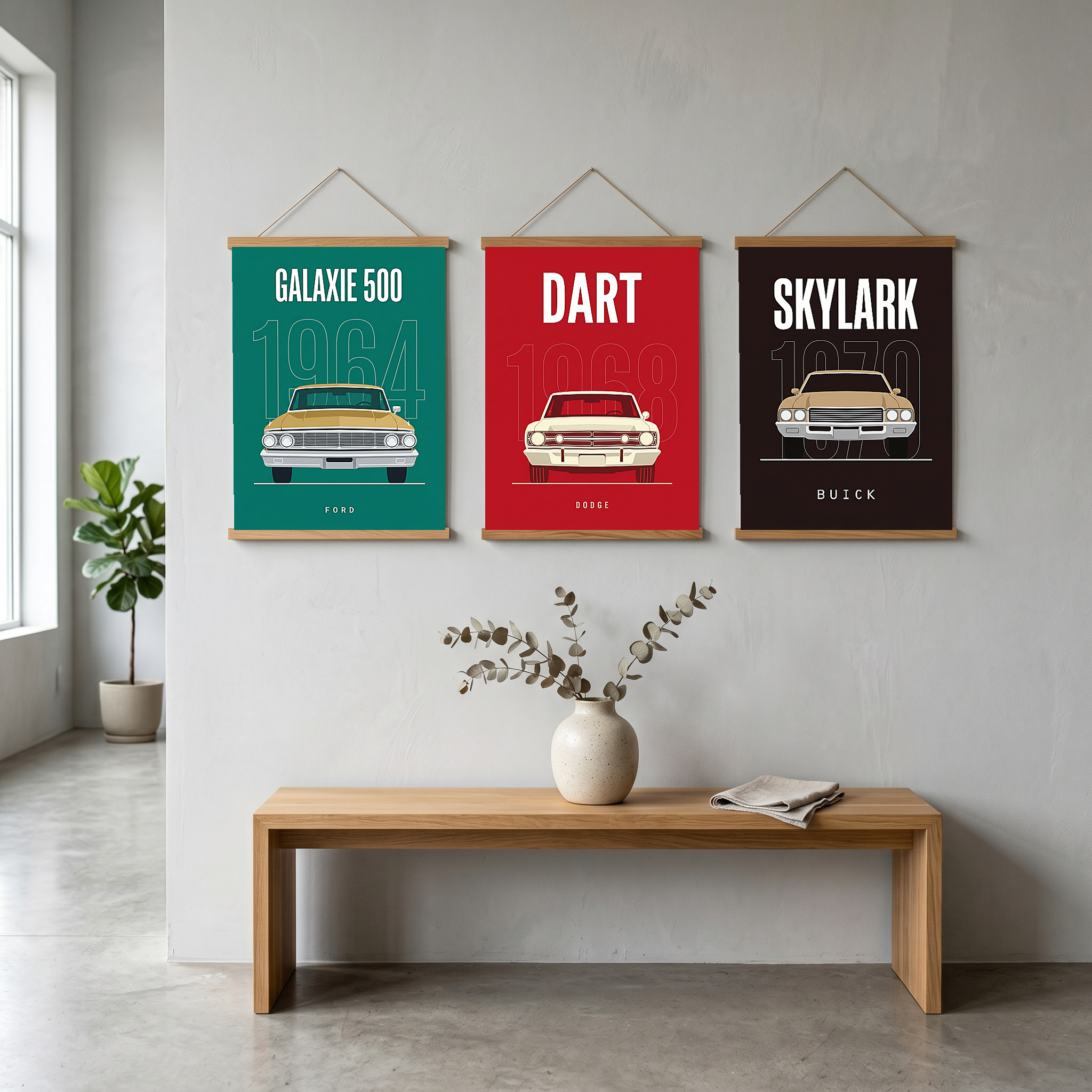 Ford Galaxie 500 1964 Minimalist Poster — Teal Full-Size Classic Line Art
