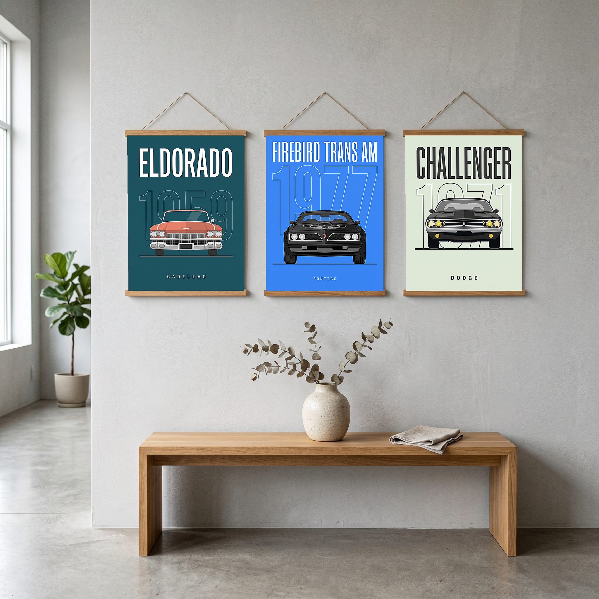Cadillac Eldorado 1959 Minimalist Poster — Teal Tail-Fin Classic Line Art