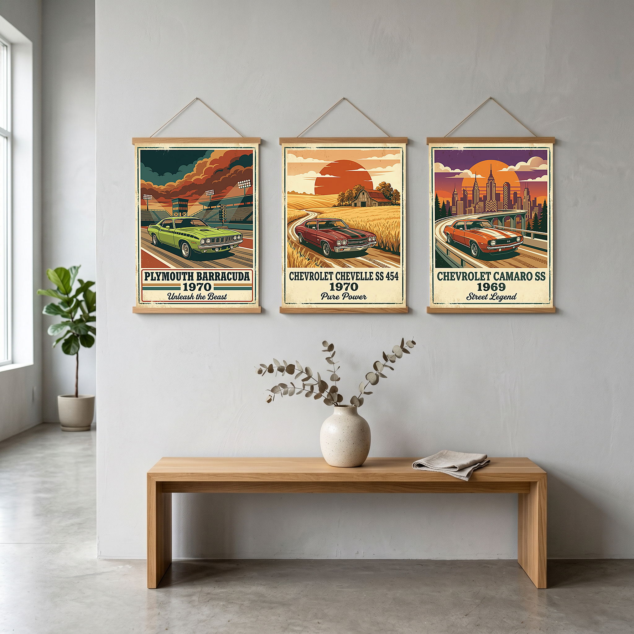 Plymouth Barracuda 1970 Poster — Vintage Muscle Car Race Track Print