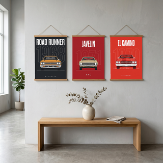 Plymouth Road Runner 1968 Minimalist Poster — Charcoal Muscle Car Line Art