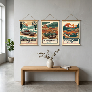 AMC Javelin AMX 1971 V2 Poster — Vintage Muscle Winter Snow Birch Forest Print