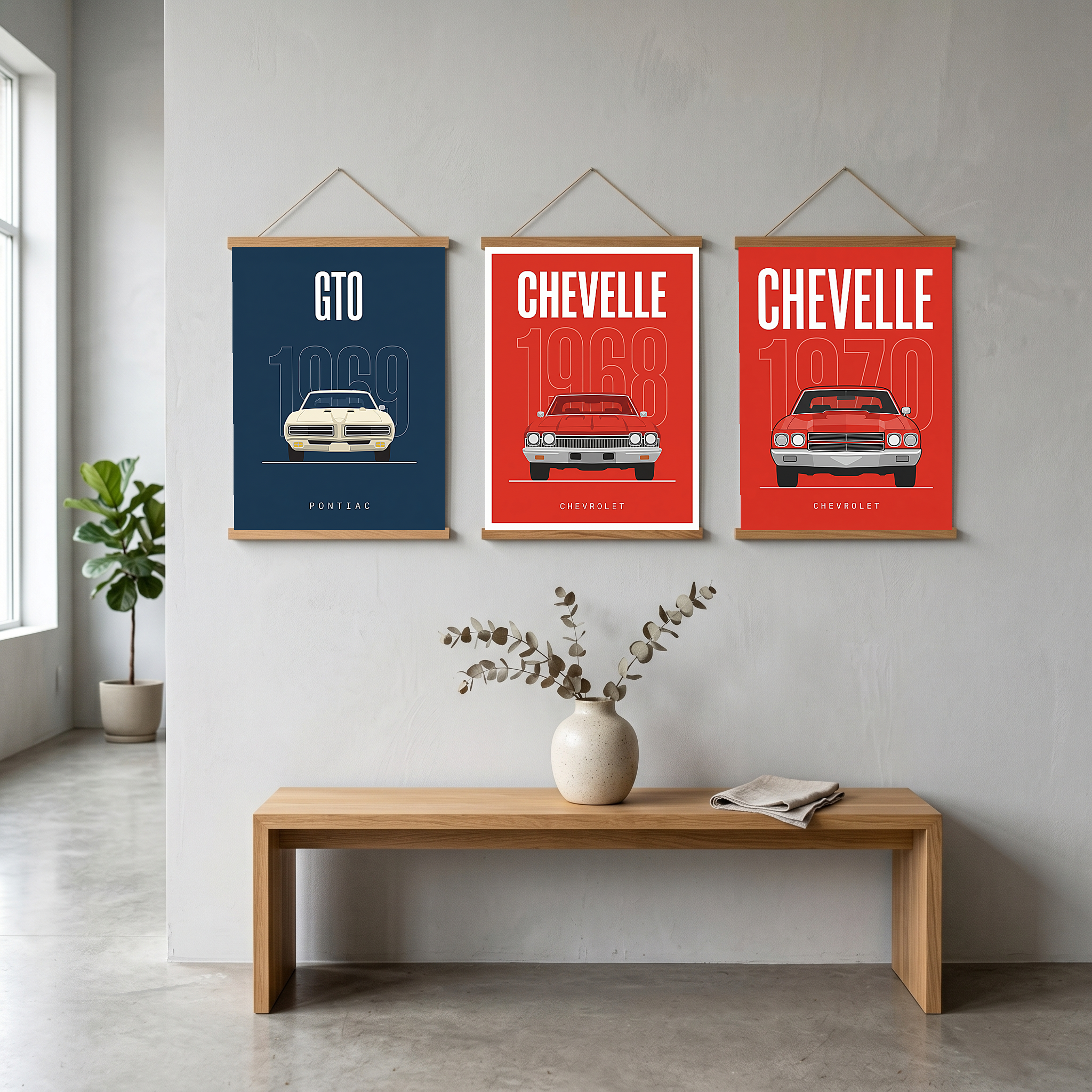 Pontiac GTO 1969 Minimalist Poster — Navy Muscle Car Line Art