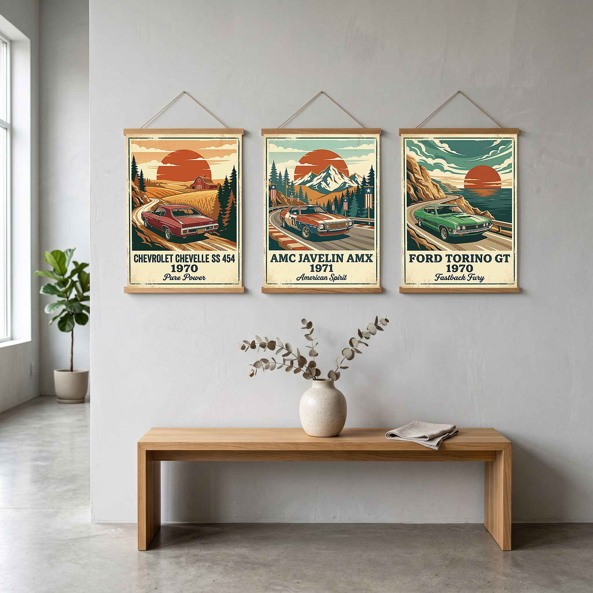 Chevrolet Chevelle SS 454 1970 V2 Poster — Vintage Muscle Car Wheat Field Sunset Print