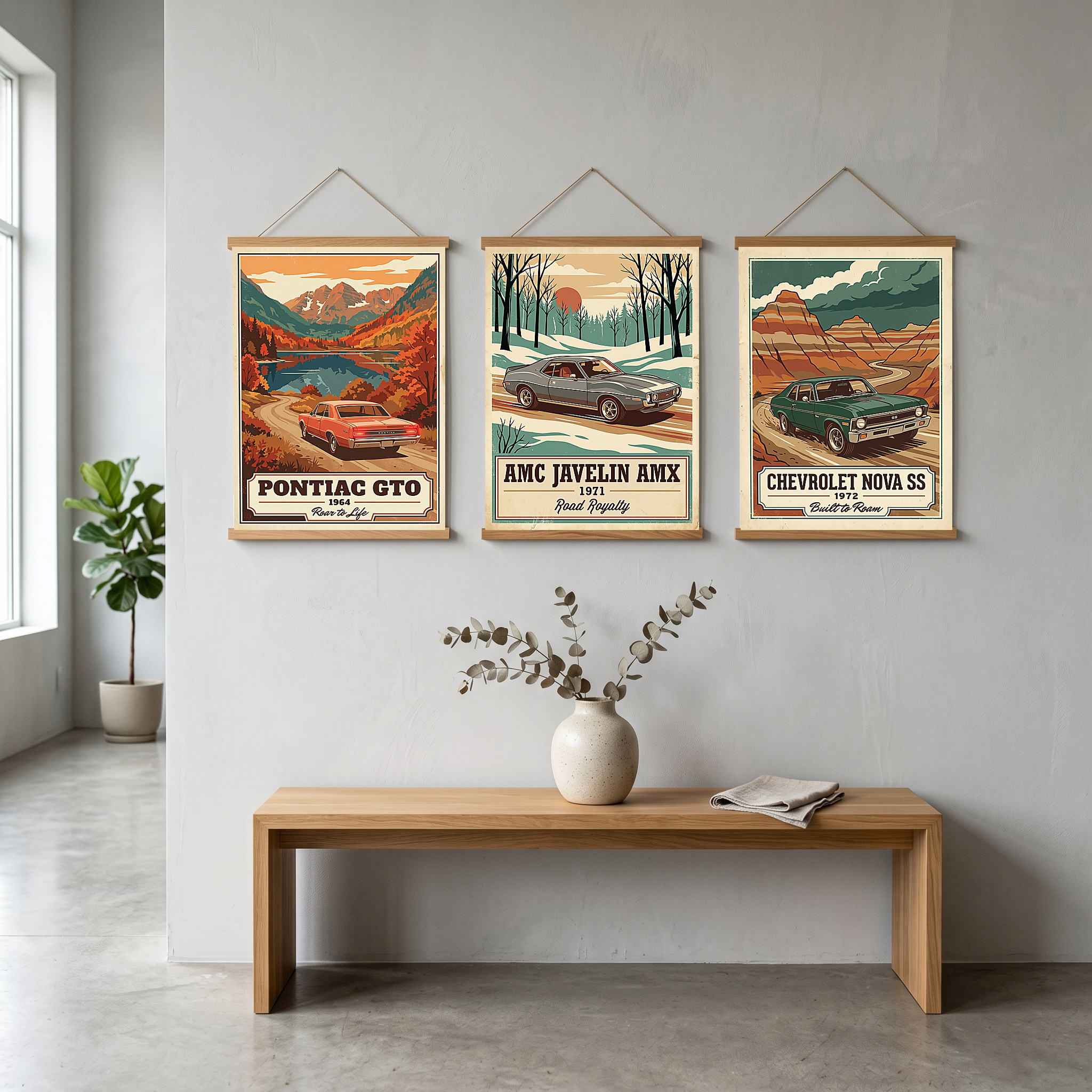 Pontiac GTO 1964 V4 Poster — Vintage Muscle Autumn Mountain Lake Print