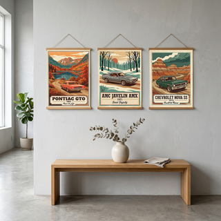 Pontiac GTO 1964 V4 Poster — Vintage Muscle Autumn Mountain Lake Print