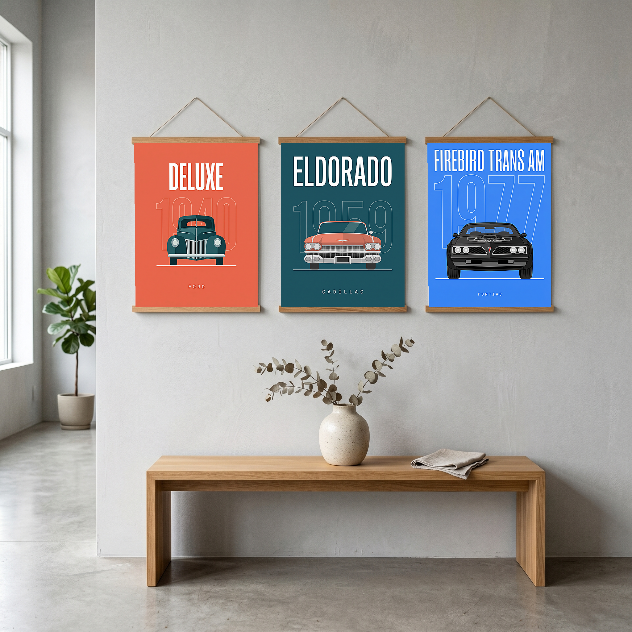 Ford Deluxe 1940 Minimalist Poster — Coral Pre-War Classic Line Art