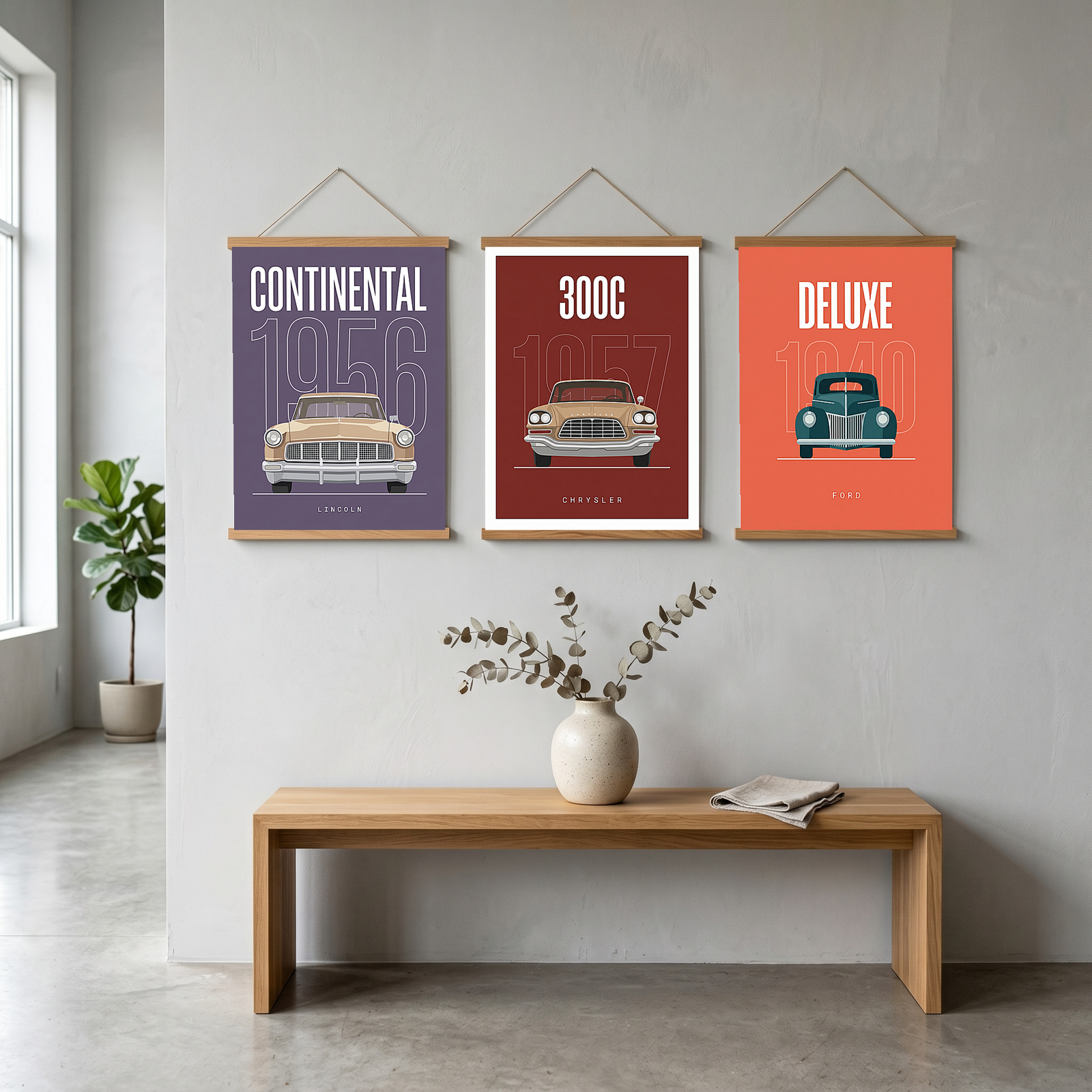 Lincoln Continental 1956 Minimalist Poster — Purple Classic Car Line Art