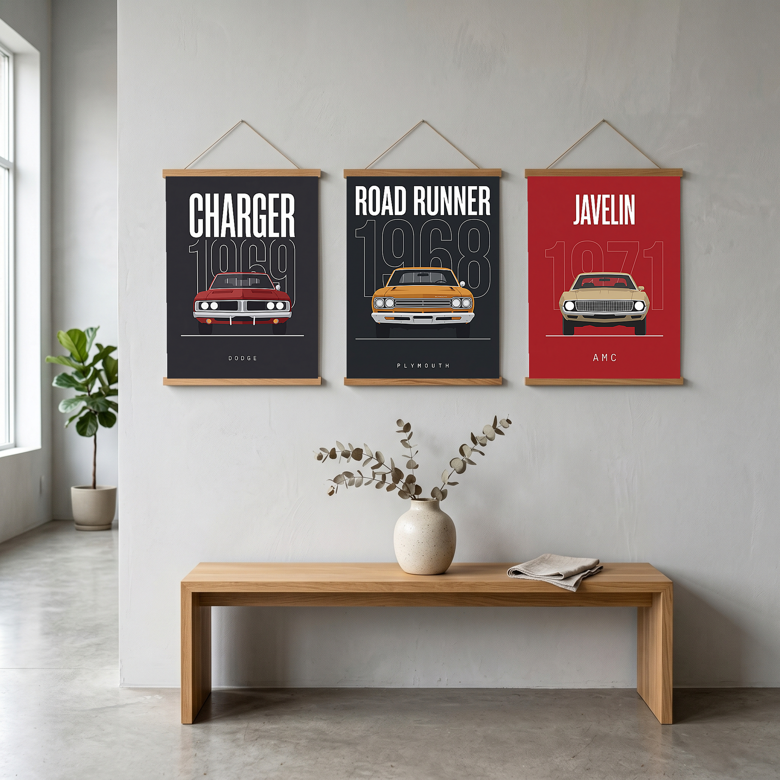 Dodge Charger 1969 V2 Charcoal Minimalist Poster — Muscle Car Line Art