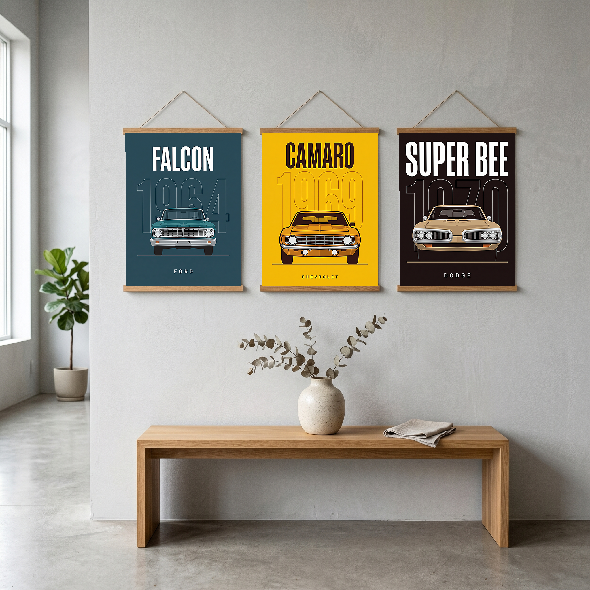 Ford Falcon 1964 Minimalist Poster — Teal Compact Muscle Line Art