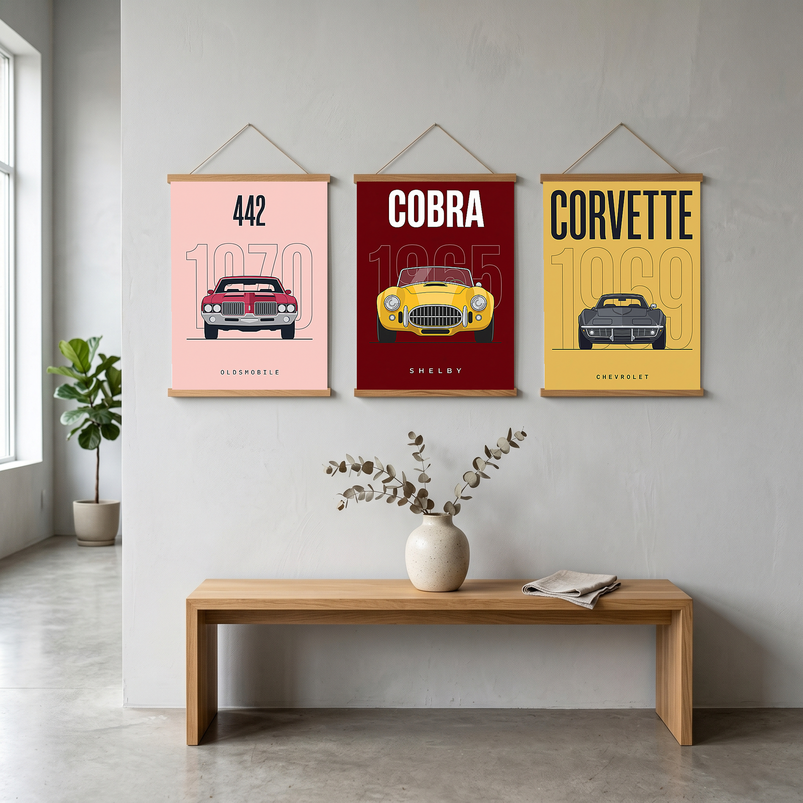 Oldsmobile 442 1970 Minimalist Poster — Blush Pink Muscle Car Line Art