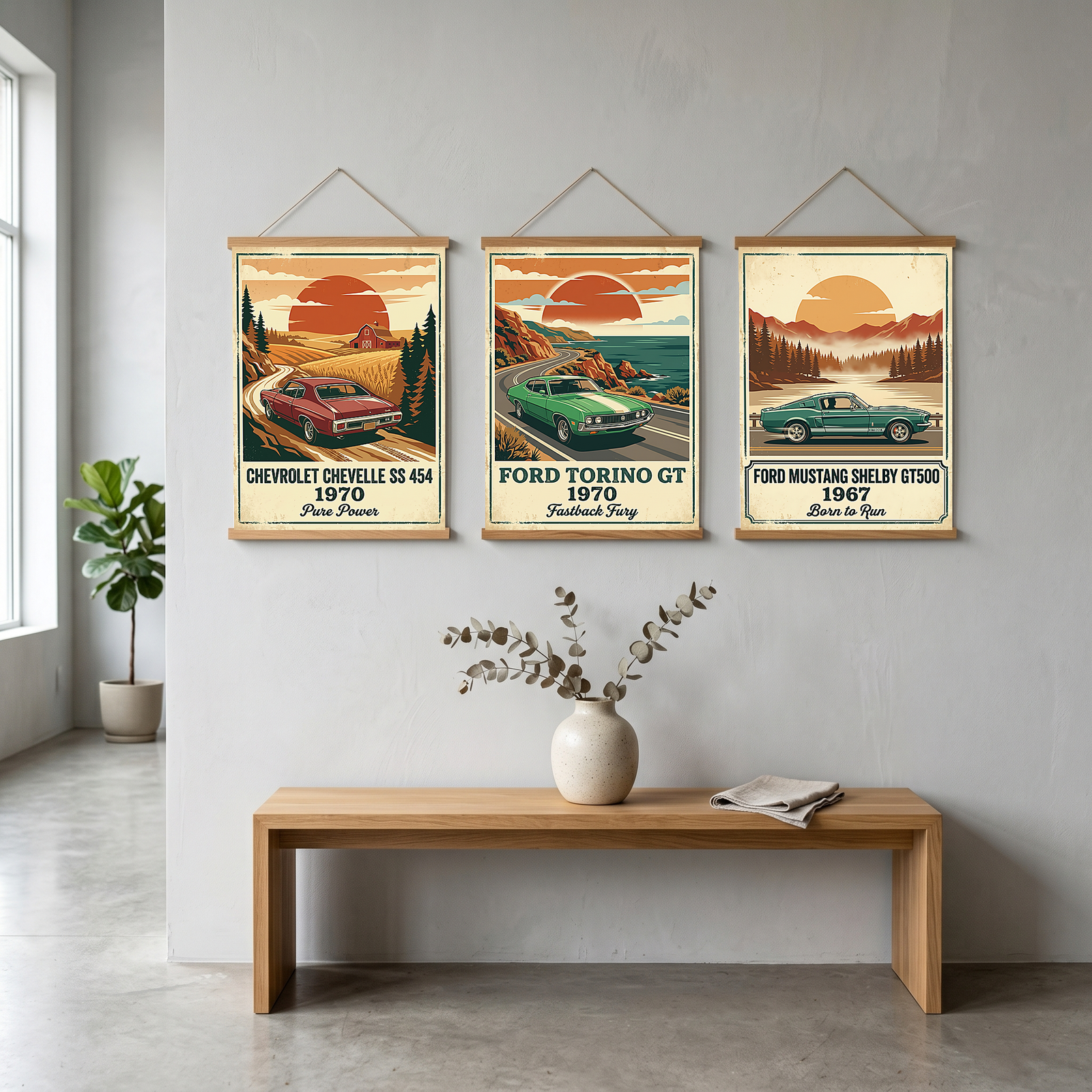 Chevrolet Chevelle SS 454 1970 V5 Poster — Vintage Muscle Car Country Lane Sunset