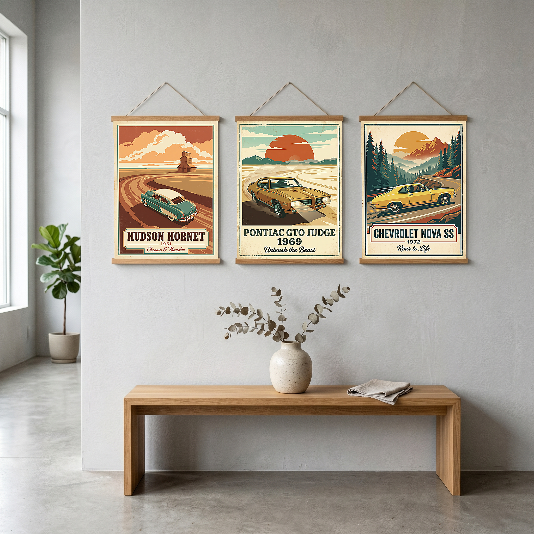 Hudson Hornet 1951 Poster — Vintage NASCAR Stock Car Prairie Print