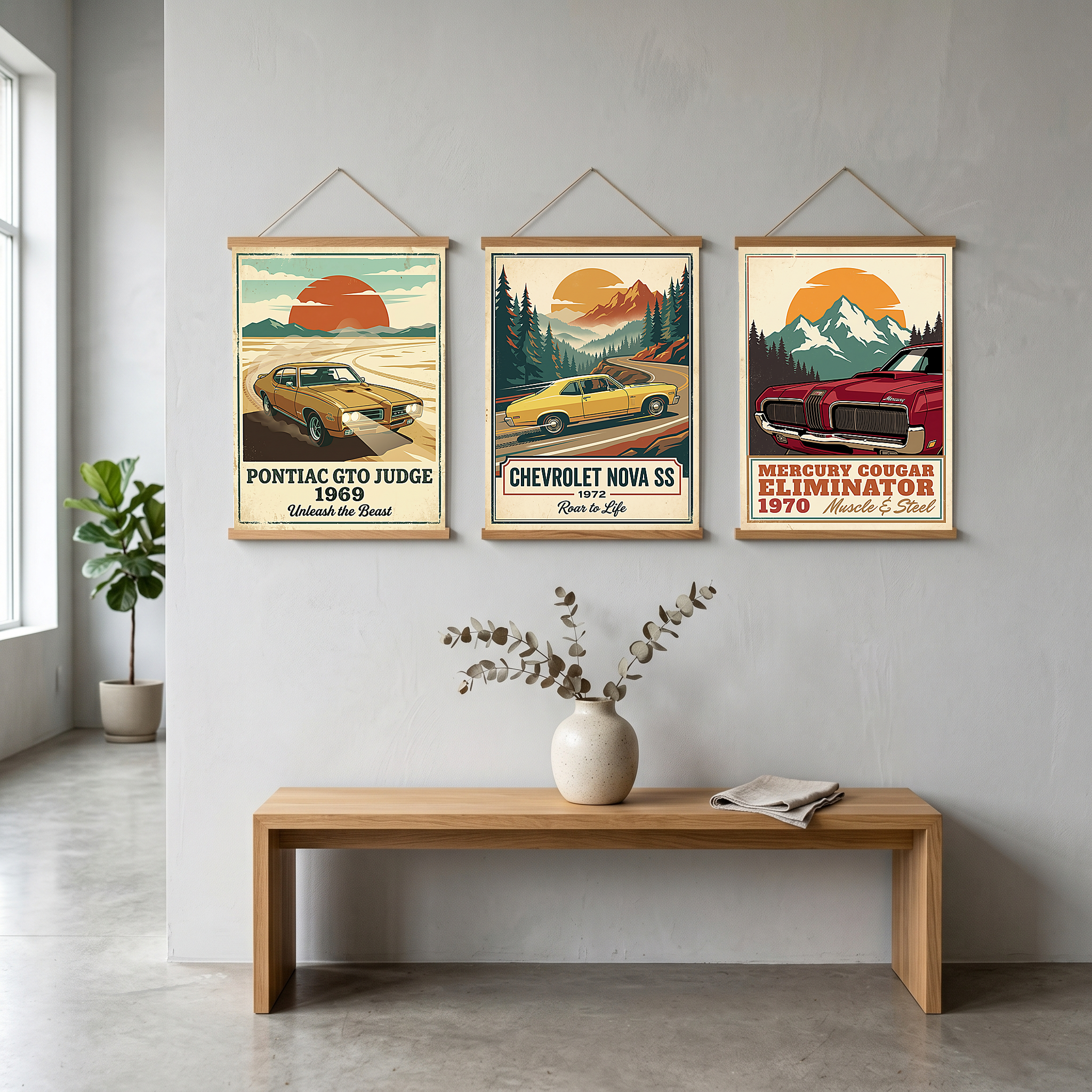 Pontiac GTO Judge 1969 V2 Poster — Vintage Muscle Car Desert Sunset Print