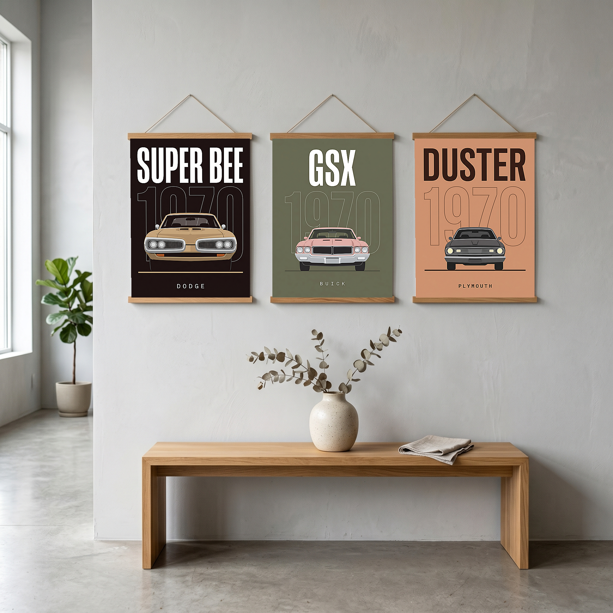 Dodge Super Bee 1970 Minimalist Poster — Black Muscle Car Line Art