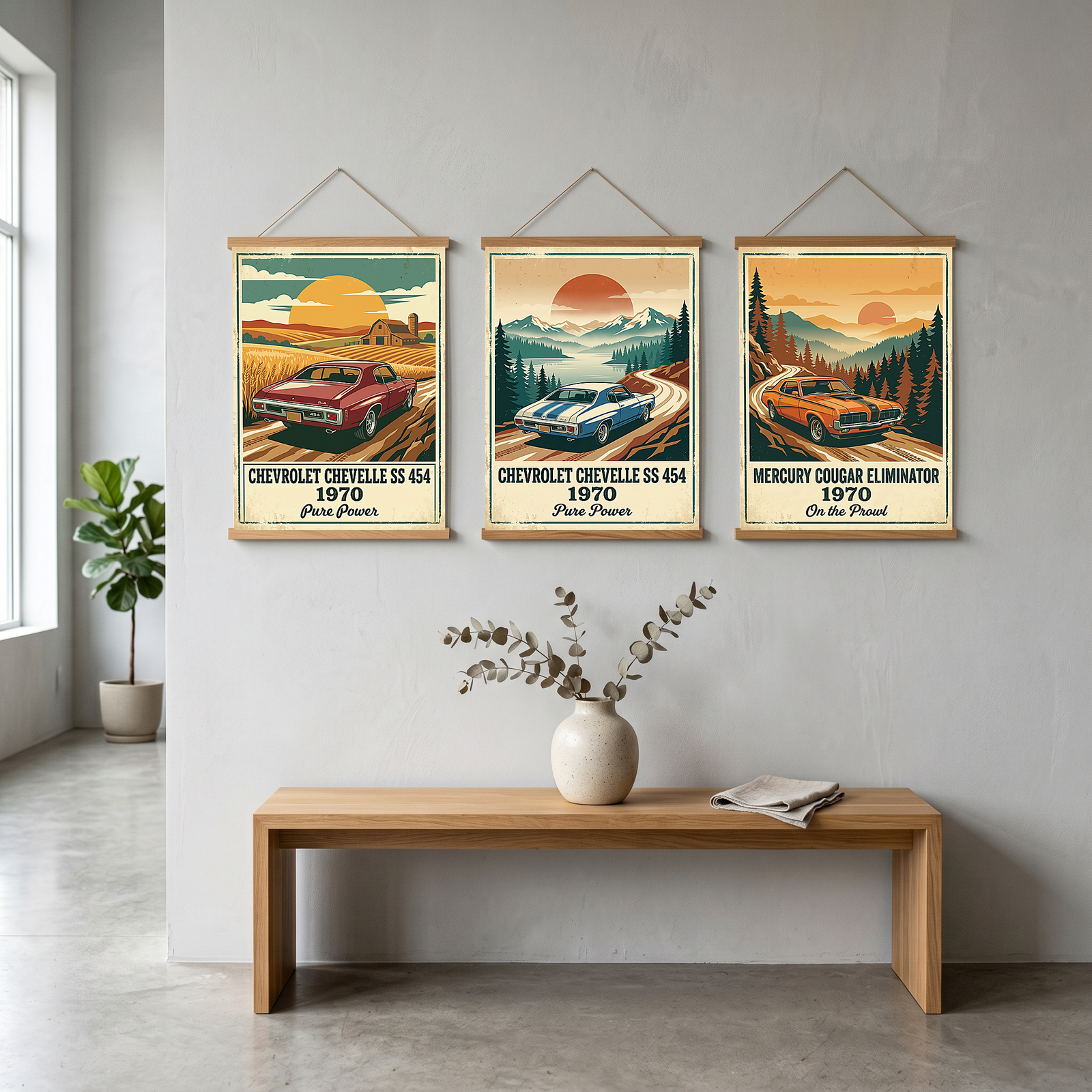 Chevrolet Chevelle SS 454 1970 V3 Poster — Vintage Muscle Car Wheat Field Barn Print