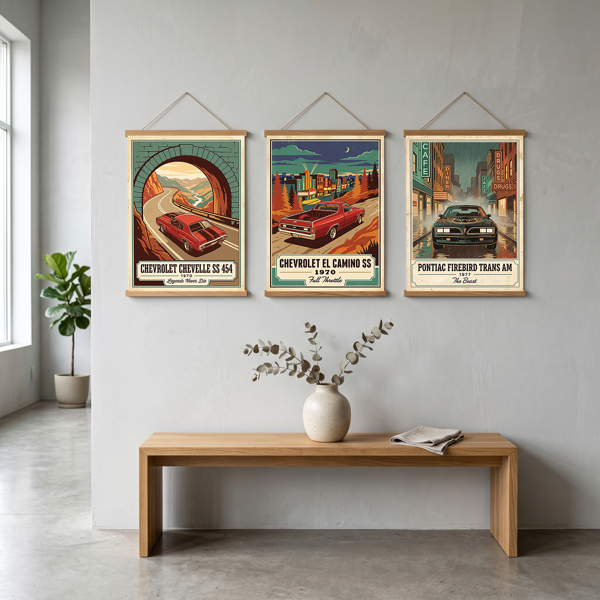 Chevrolet Chevelle SS 454 1970 V9 Stone Tunnel Poster — Vintage Muscle Mountain Pass