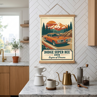 Dodge Super Bee 1970 V2 Poster — Vintage Muscle Mountain Pine Sunset Print