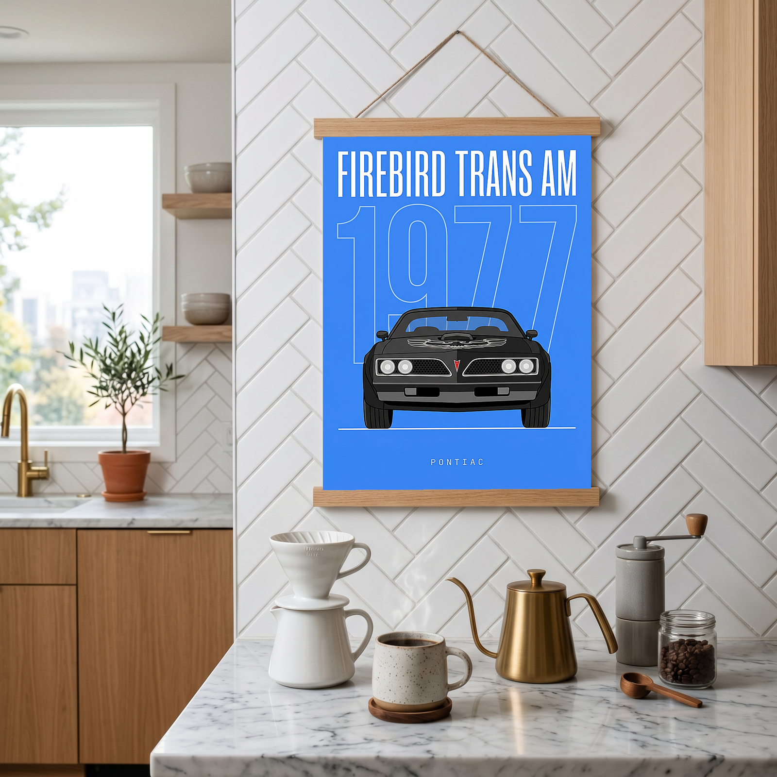 Pontiac Firebird Trans Am 1977 V2 Royal Blue Minimalist Poster — Bandit Muscle Line Art