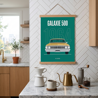 Ford Galaxie 500 1964 Minimalist Poster — Teal Full-Size Classic Line Art