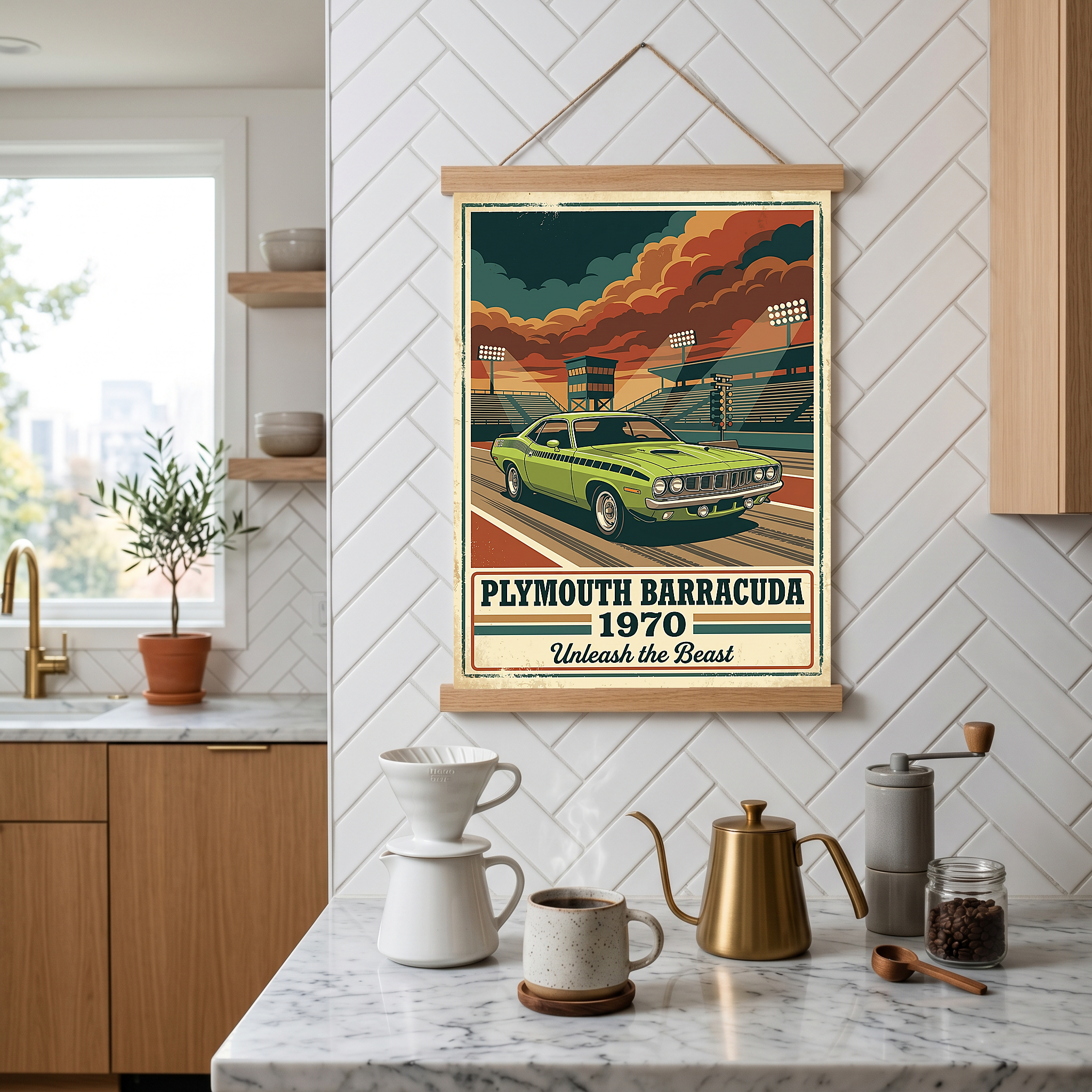 Plymouth Barracuda 1970 Poster — Vintage Muscle Car Race Track Print