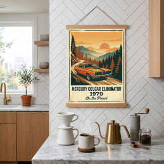 Mercury Cougar Eliminator 1970 V2 Poster — Vintage Muscle Car Pine Forest Sunset