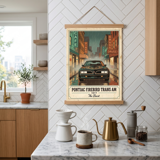 Pontiac Firebird Trans Am 1977 Poster — Vintage Muscle Bandit Rainy Noir Street Print