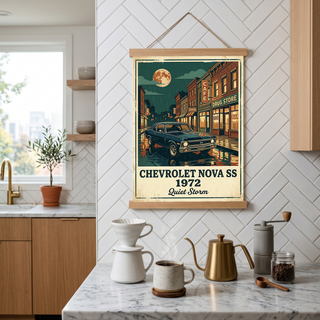 Chevrolet Nova SS 1972 Poster — Vintage Muscle Car Rainy Night Street Print