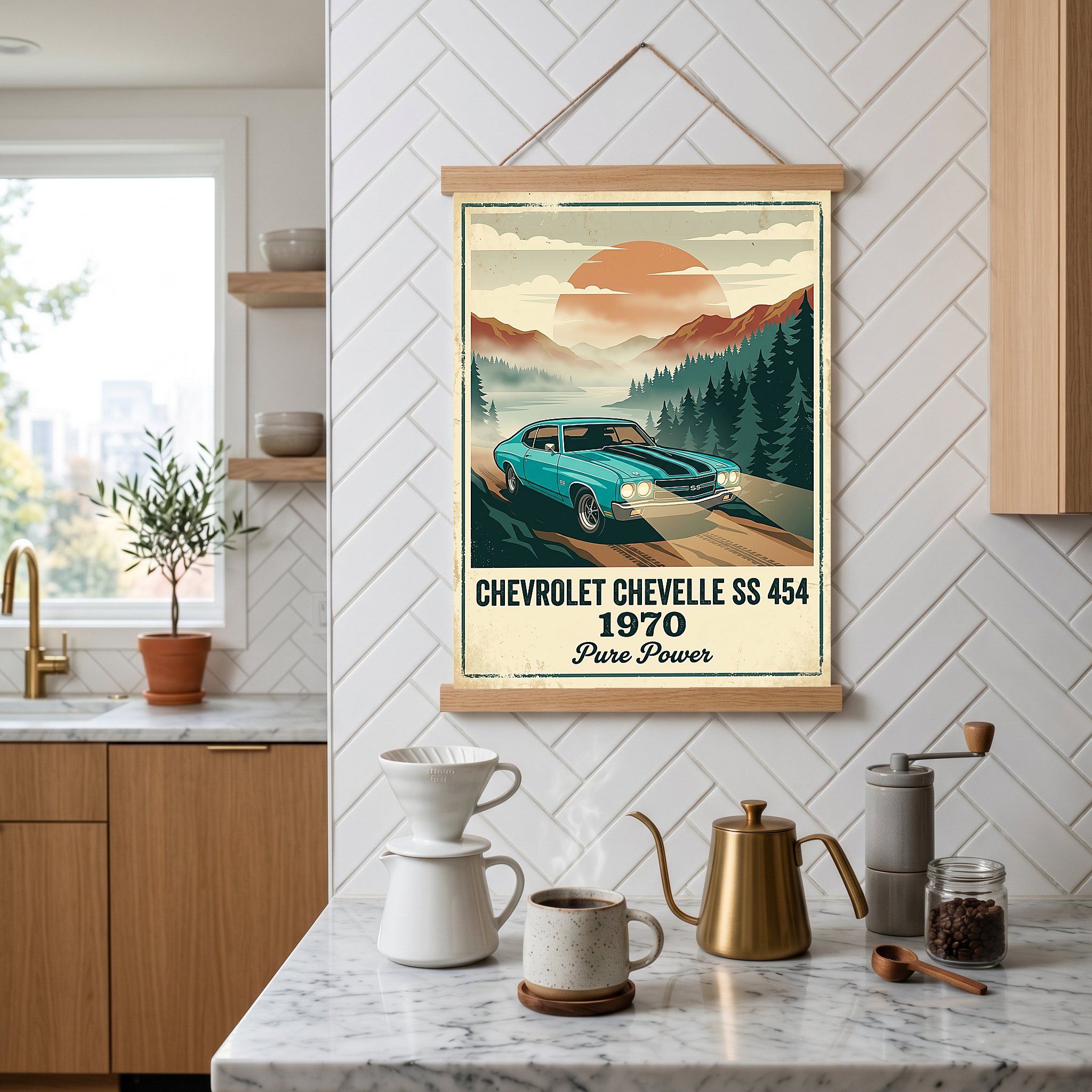 Chevrolet Chevelle SS 454 1970 V6 Aqua Edition — Vintage Muscle Misty Mountain Print