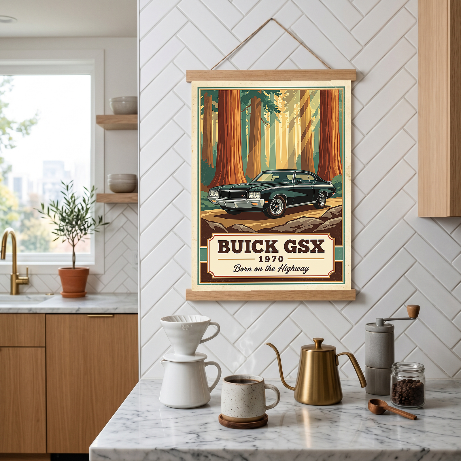 Buick GSX 1970 V2 Poster — Vintage Muscle Redwood Forest Light Beam Print