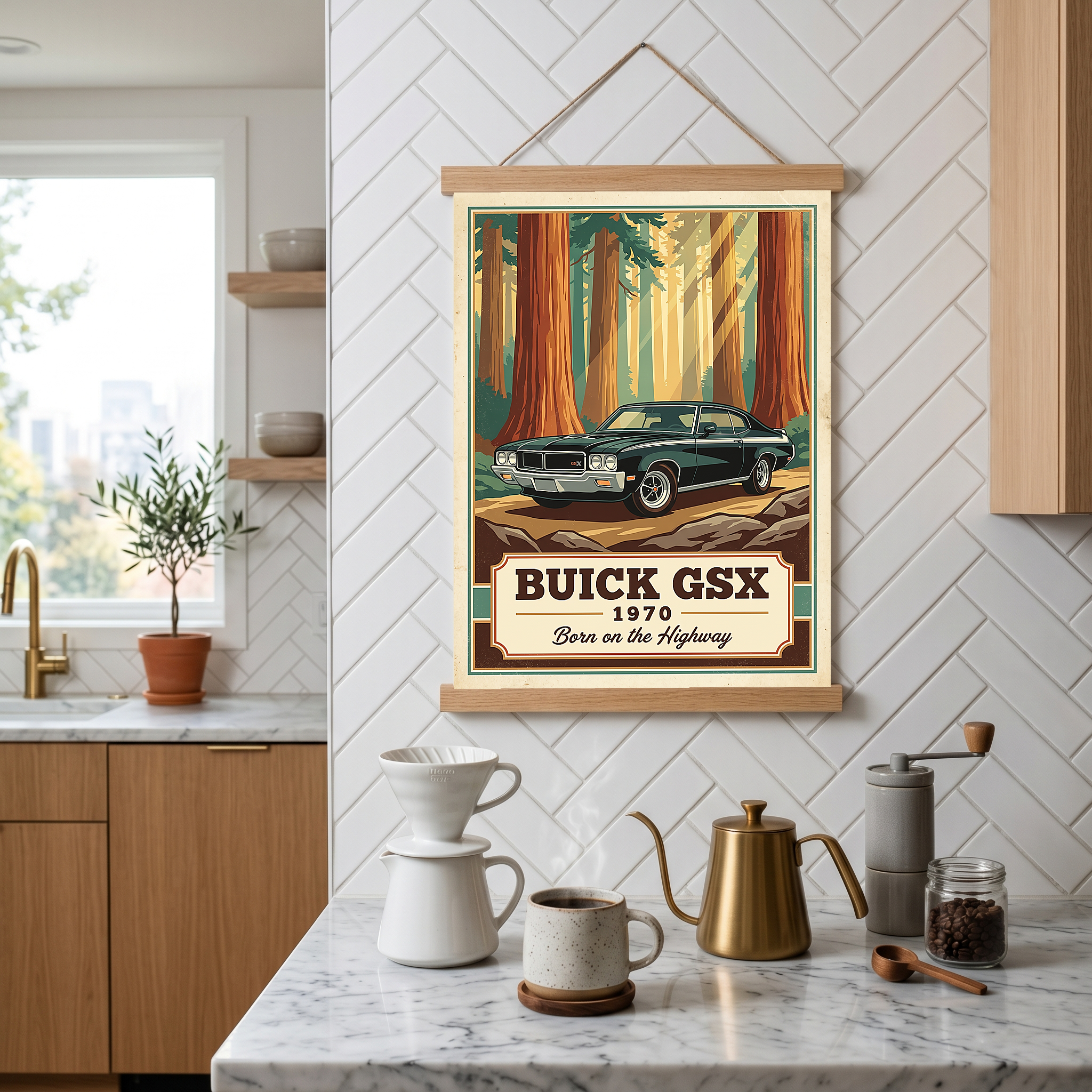 Buick GSX 1970 V2 Poster — Vintage Muscle Redwood Forest Light Beam Print