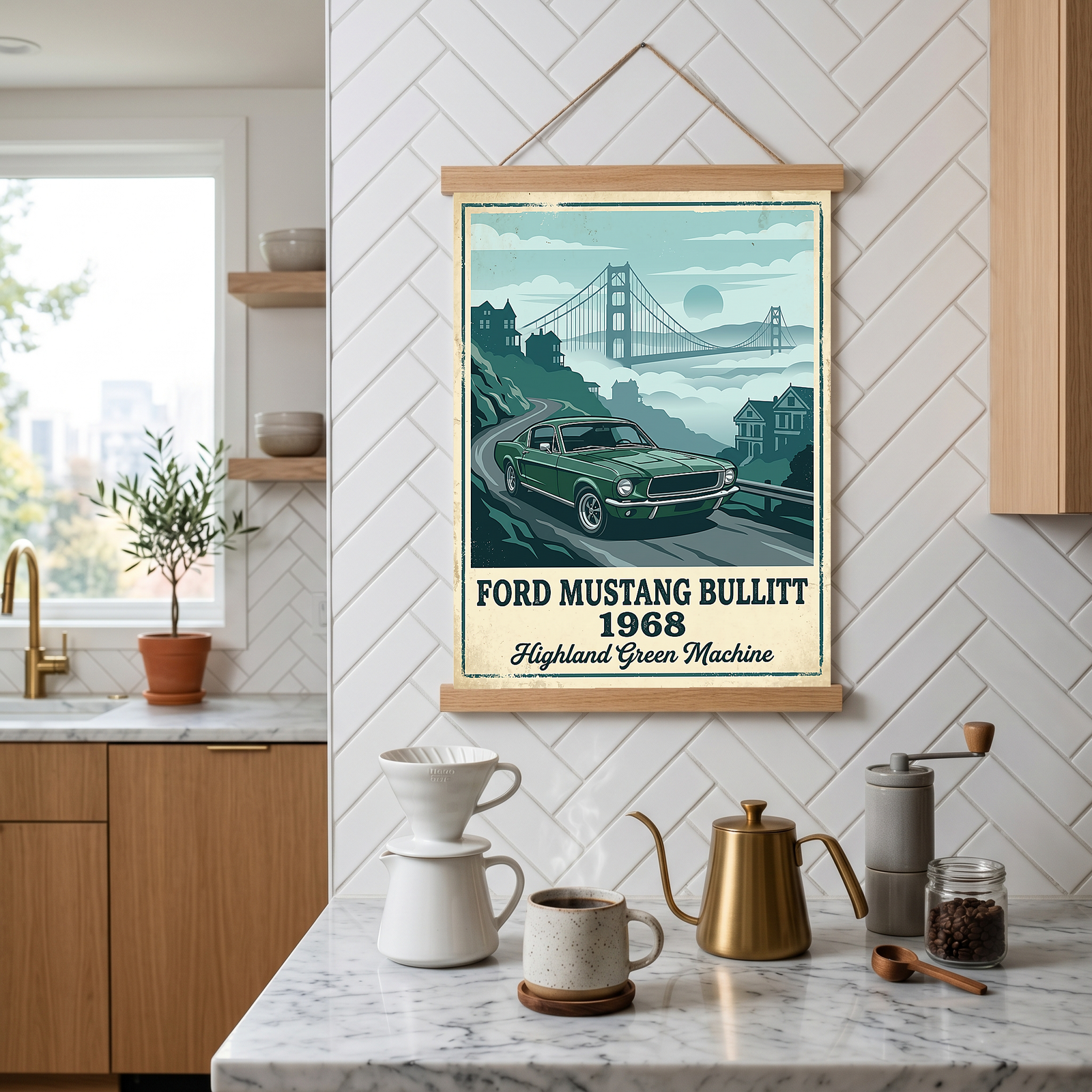 Ford Mustang Bullitt 1968 Poster — Vintage Muscle Car San Francisco Print