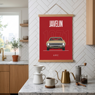 AMC Javelin 1971 Minimalist Poster — Red Muscle Car Line Art