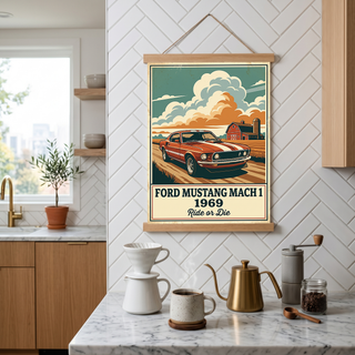 Ford Mustang Mach 1 1969 Poster — Vintage Muscle Country Sky Barn Print