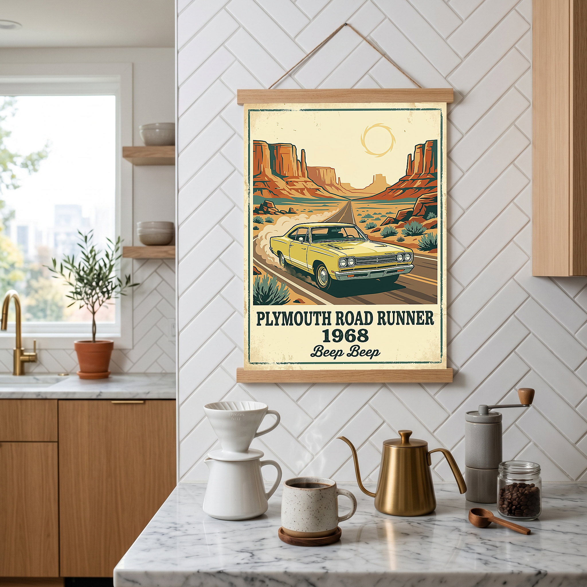 Plymouth Road Runner 1968 Poster — Vintage Muscle Car Monument Valley Print