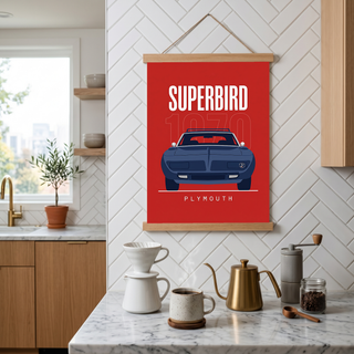 Plymouth Superbird 1970 Minimalist Poster — Red Aero Wing Muscle Line Art