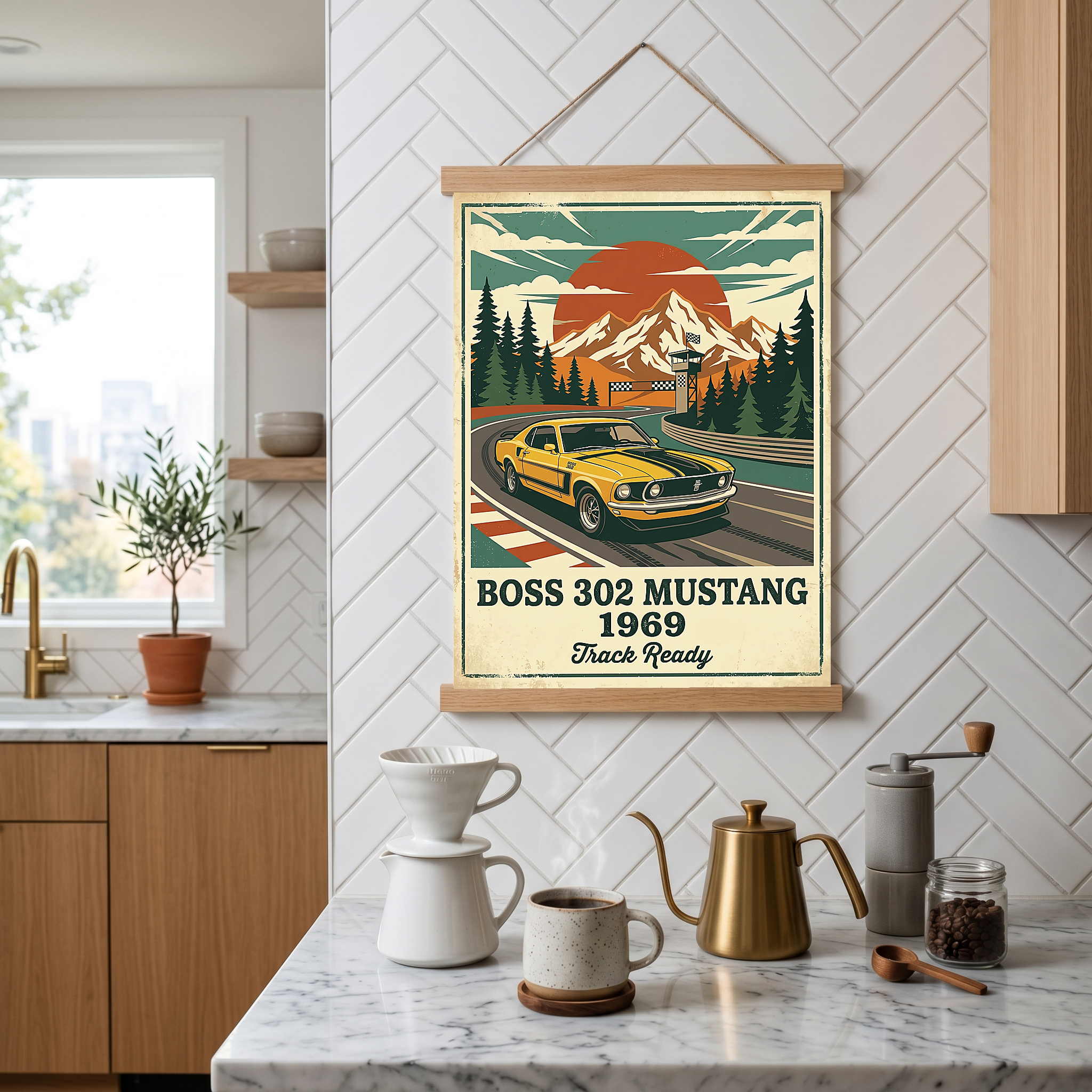 Boss 302 Mustang 1969 Poster — Vintage Muscle Car Race Track Print