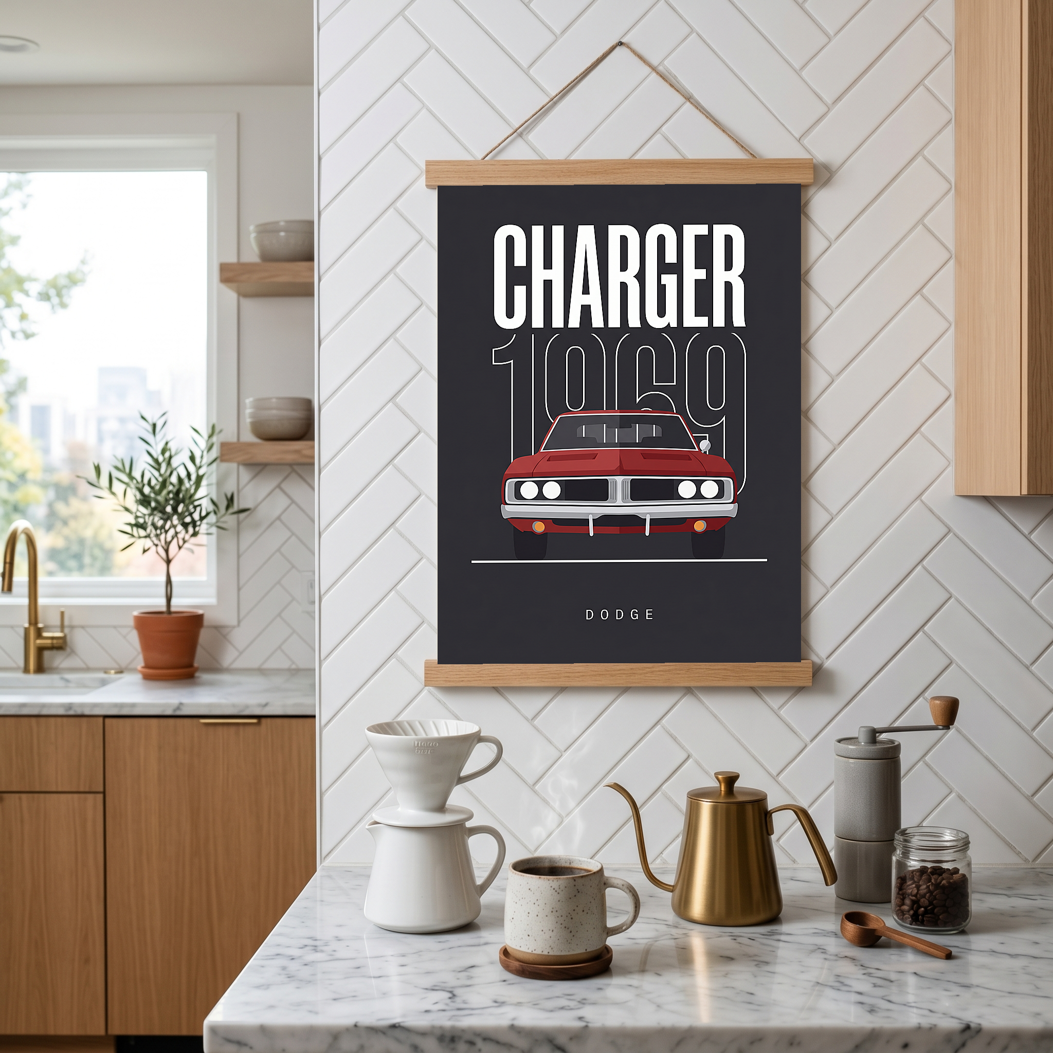 Dodge Charger 1969 V2 Charcoal Minimalist Poster — Muscle Car Line Art